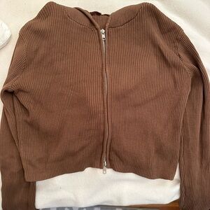 brown john galt (brandy melville) zip up long sleeve top